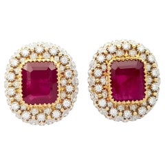 Ruby with Diamond Earrings set in 18K Gold Settings