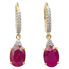 Ruby with Diamond Earrings set in 18K Gold Settings