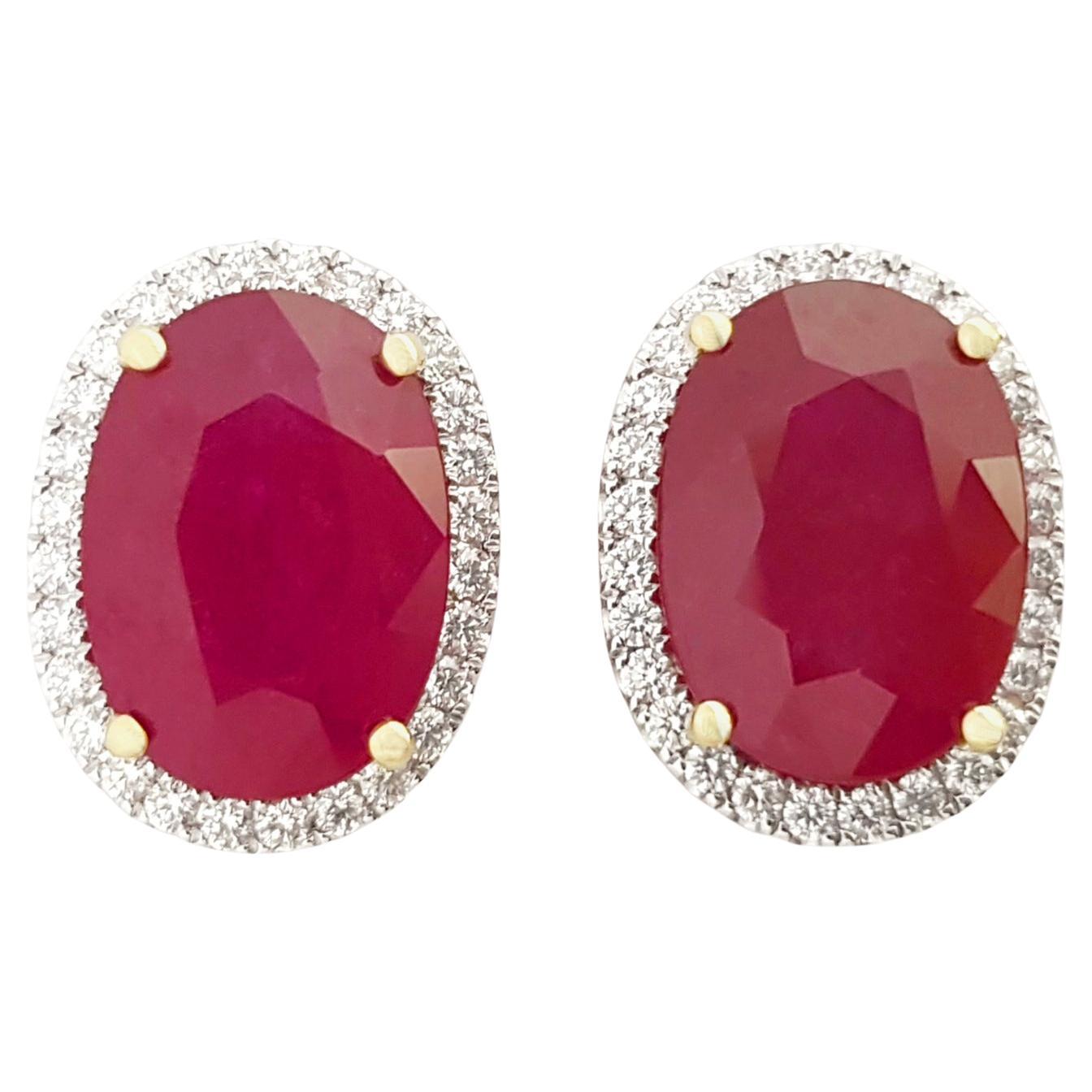 Rubin-Ohrringe mit Diamanten in 18 Karat Gold gefasst