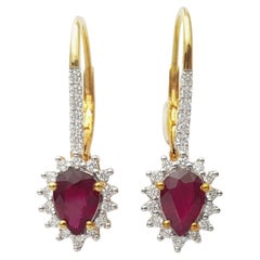 Ruby with Diamond Earrings set in 18K Gold Settings