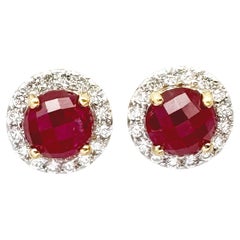 Ruby with Diamond Earrings set in 18K Gold Settings