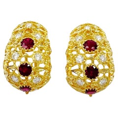 Ruby with Diamond Earrings set in 18K Gold Settings