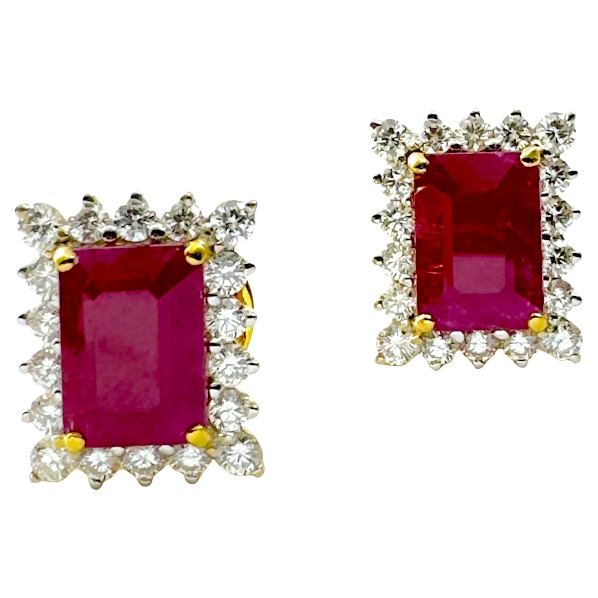 Ruby with Diamond Earrings set in 18K Gold Settings
