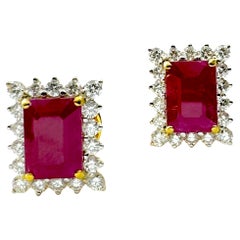 Ruby with Diamond Earrings set in 18K Gold Settings