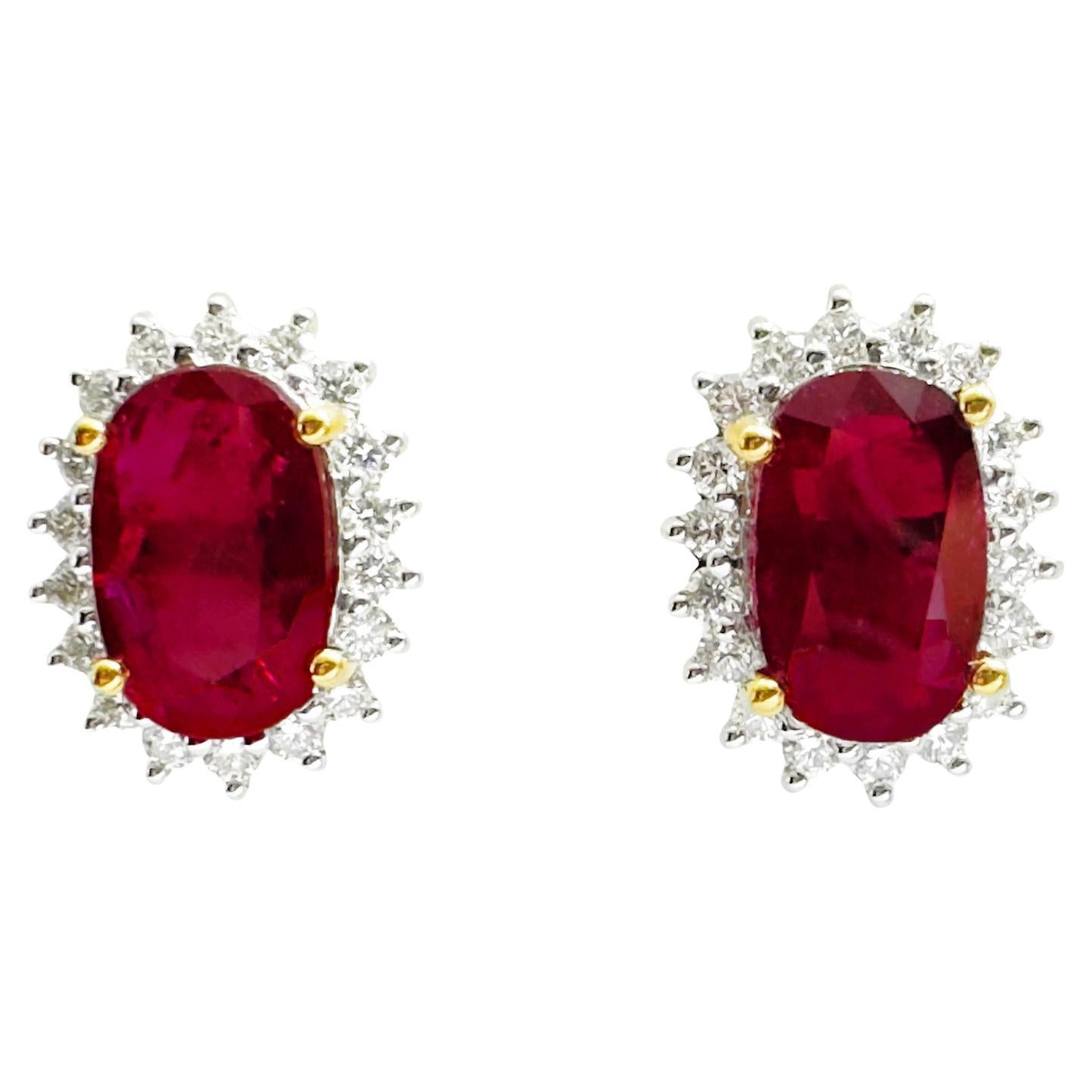 Ruby with Diamond Earrings set in 18K Gold Settings