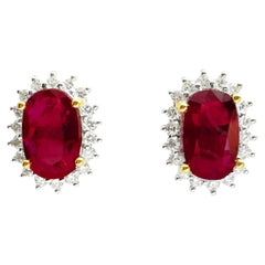 Ruby with Diamond Earrings set in 18K Gold Settings