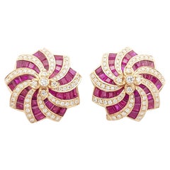 Ruby with Diamond Earrings Set in 18k Rose Gold Settings
