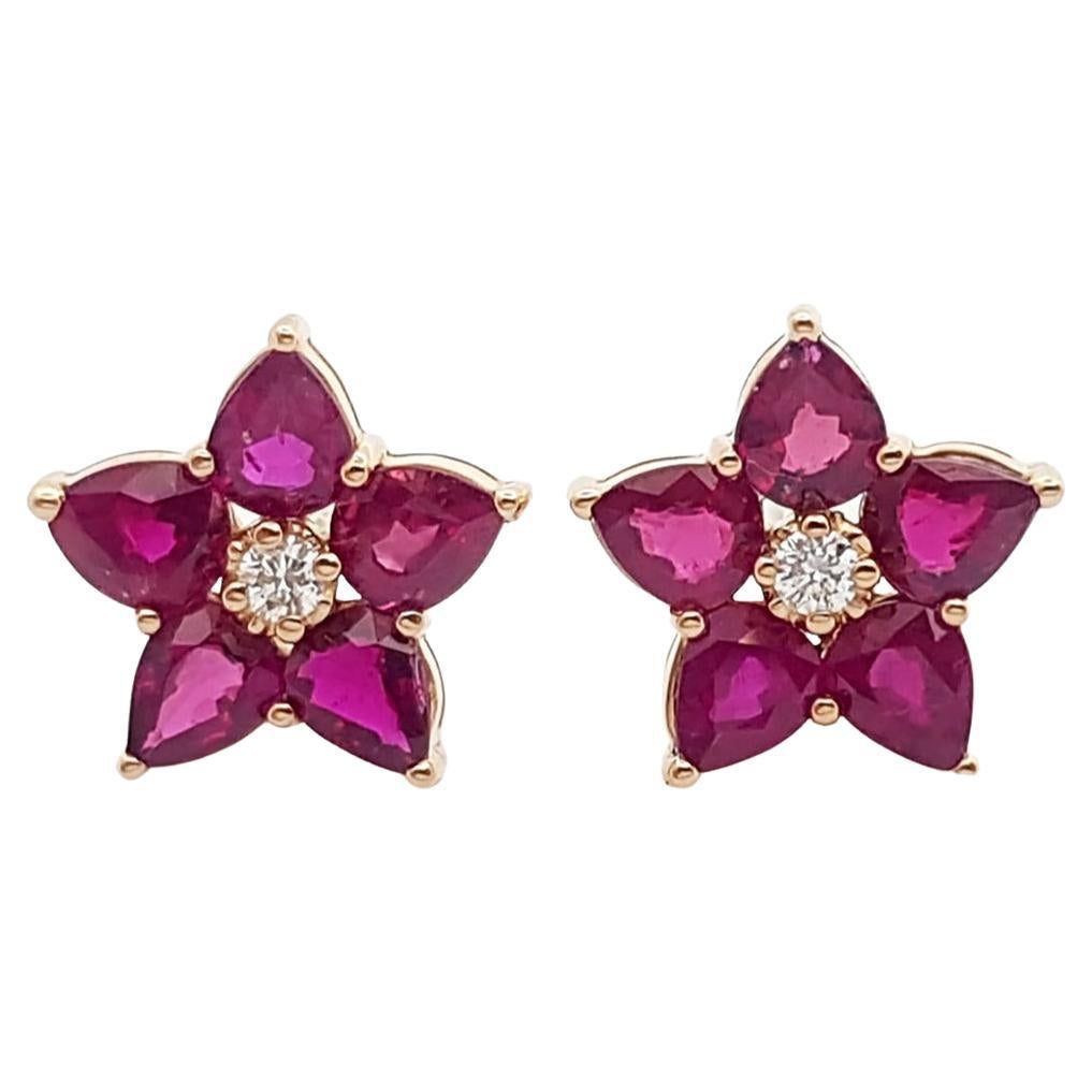 Ruby with Diamond Earrings Set in 18k Rose Gold Settings For Sale