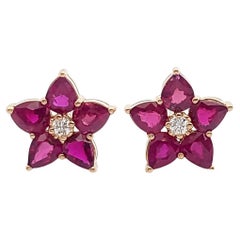 Ruby with Diamond Earrings Set in 18k Rose Gold Settings