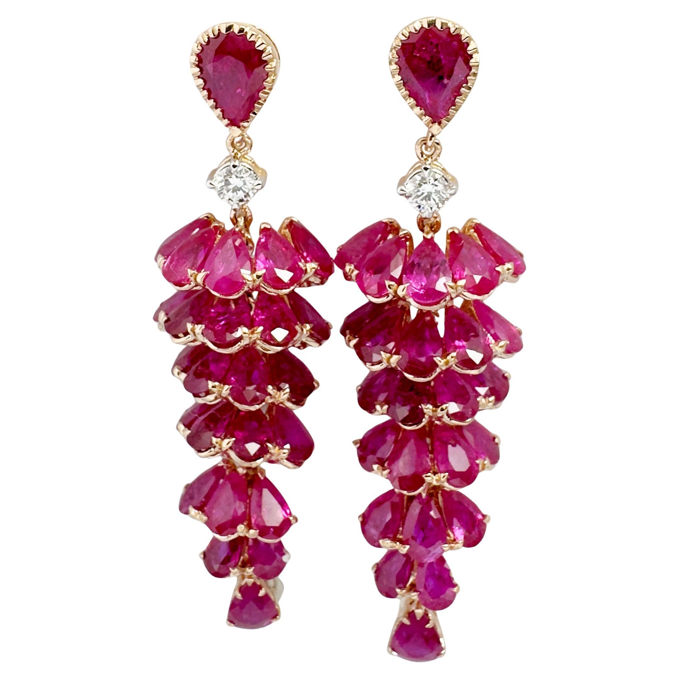 Ruby with Diamond Earrings set in 18K Rose Gold Settings