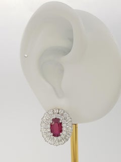 Ruby with Diamond Earrings set in 18K White Gold Setting