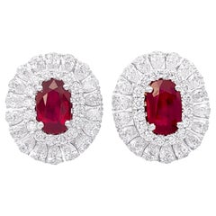 Ruby with Diamond Earrings set in 18K White Gold Setting