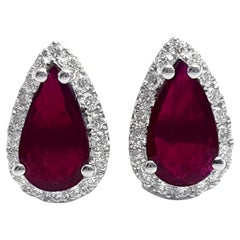Ruby with Diamond Earrings set in 18K White Gold Setting