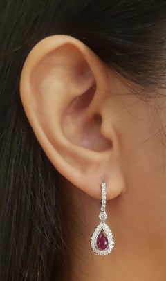 Ruby with Diamond Earrings set in 18K White Gold Settings