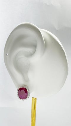 Ruby with Diamond Earrings set in 18K White Gold Settings