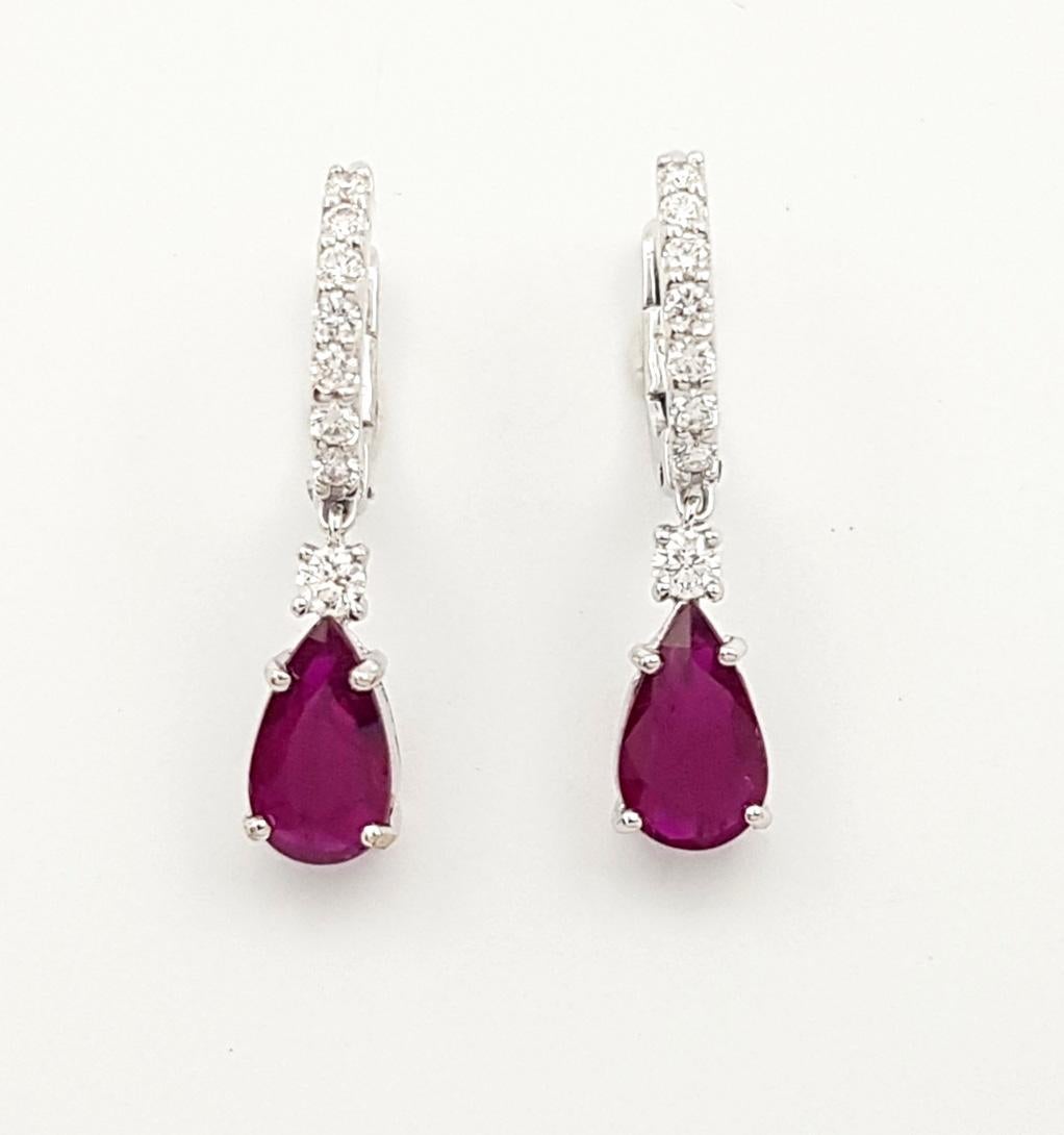 Contemporary Ruby with Diamond Earrings set in 18K White Gold Settings For Sale