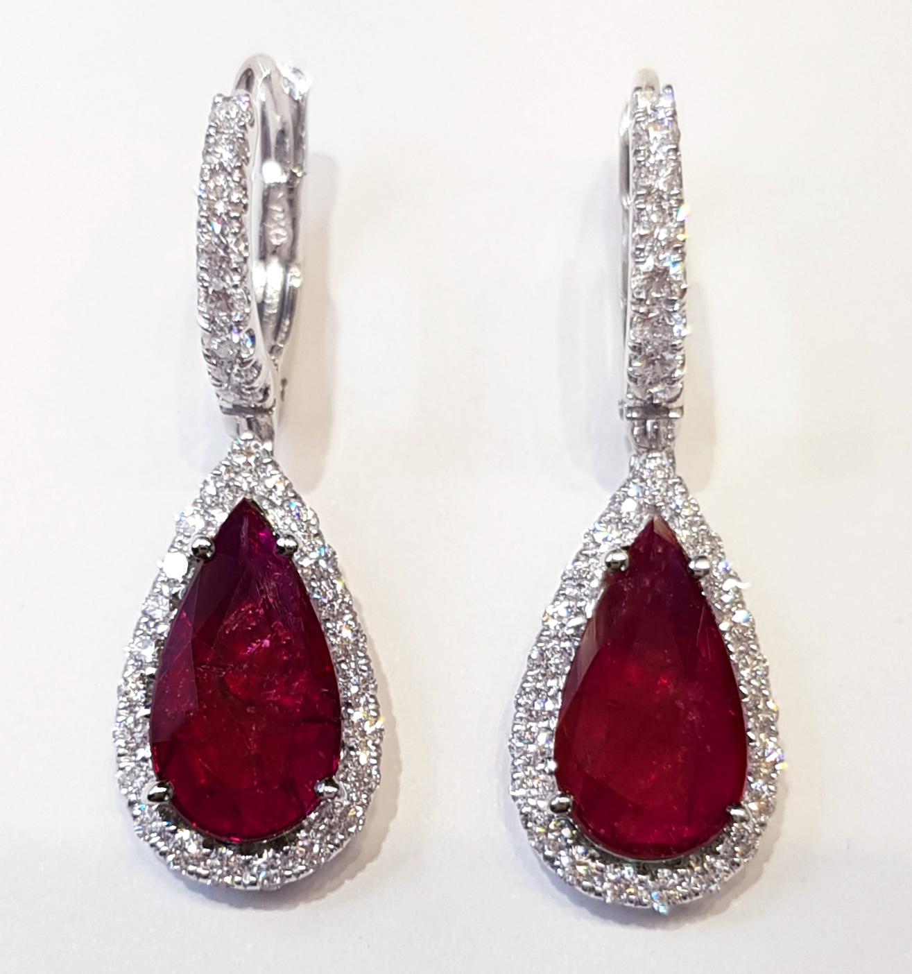Contemporary Ruby with Diamond Earrings set in 18K White Gold Settings For Sale