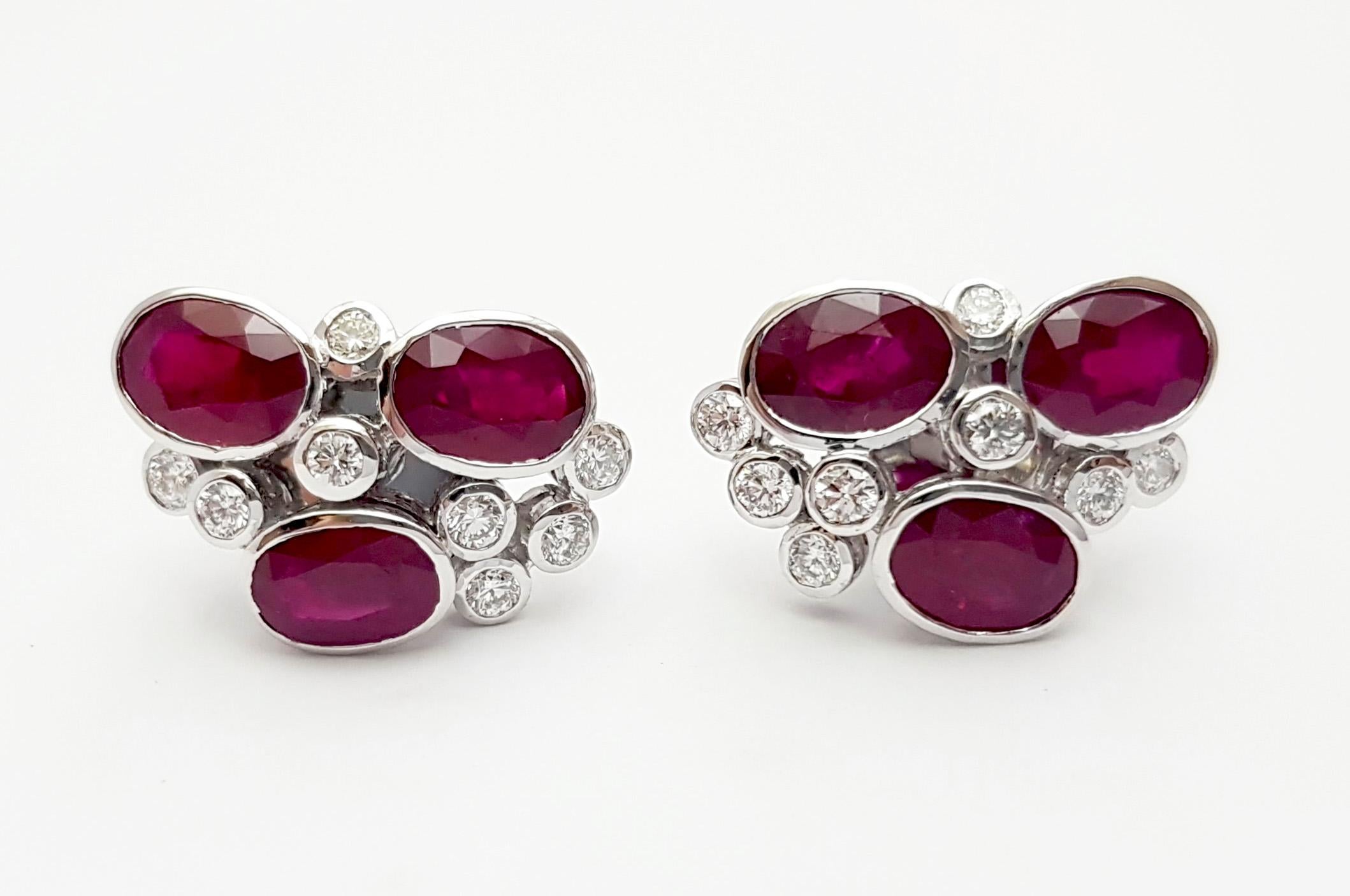 Contemporary Ruby with Diamond Earrings set in 18K White Gold Settings For Sale