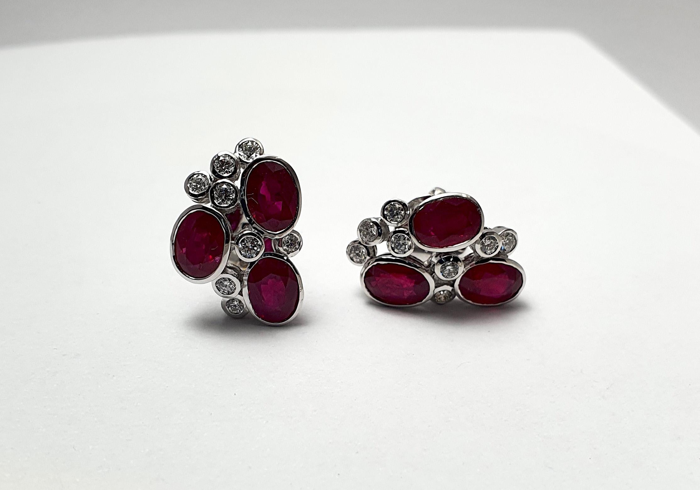 Oval Cut Ruby with Diamond Earrings set in 18K White Gold Settings For Sale