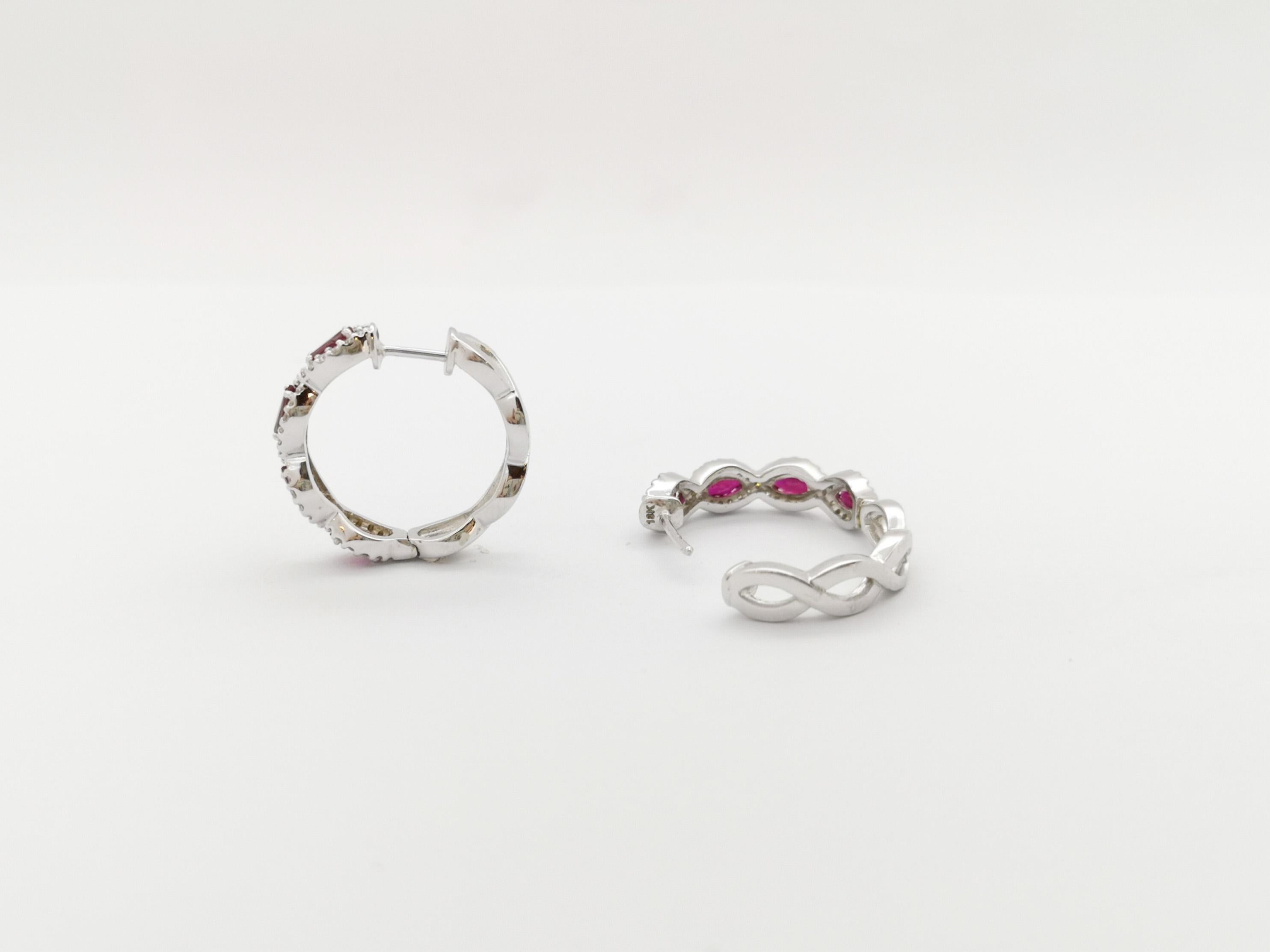 Women's Ruby with Diamond Earrings set in 18K White Gold Settings For Sale