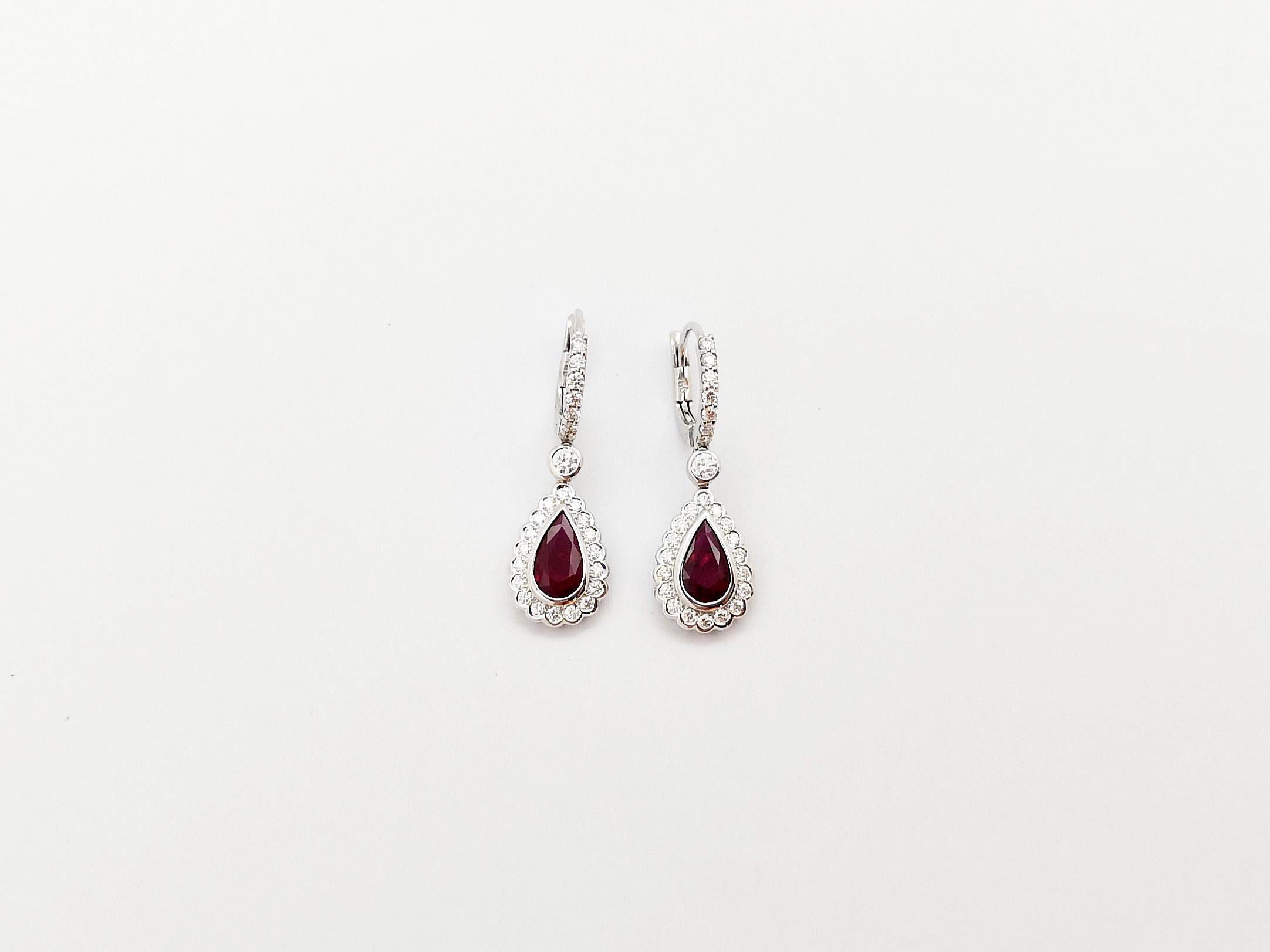 Ruby with Diamond Earrings set in 18K White Gold Settings For Sale 1