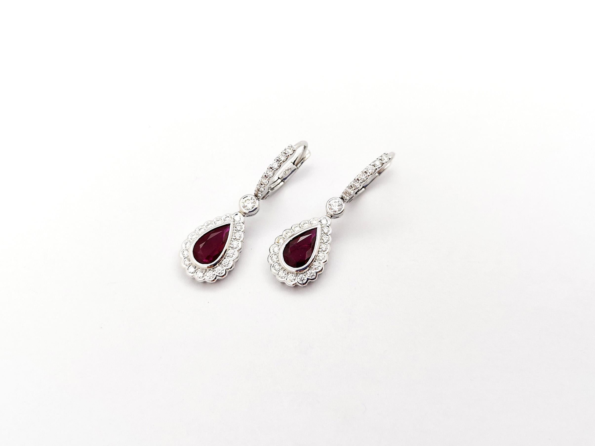 Ruby with Diamond Earrings set in 18K White Gold Settings For Sale 2