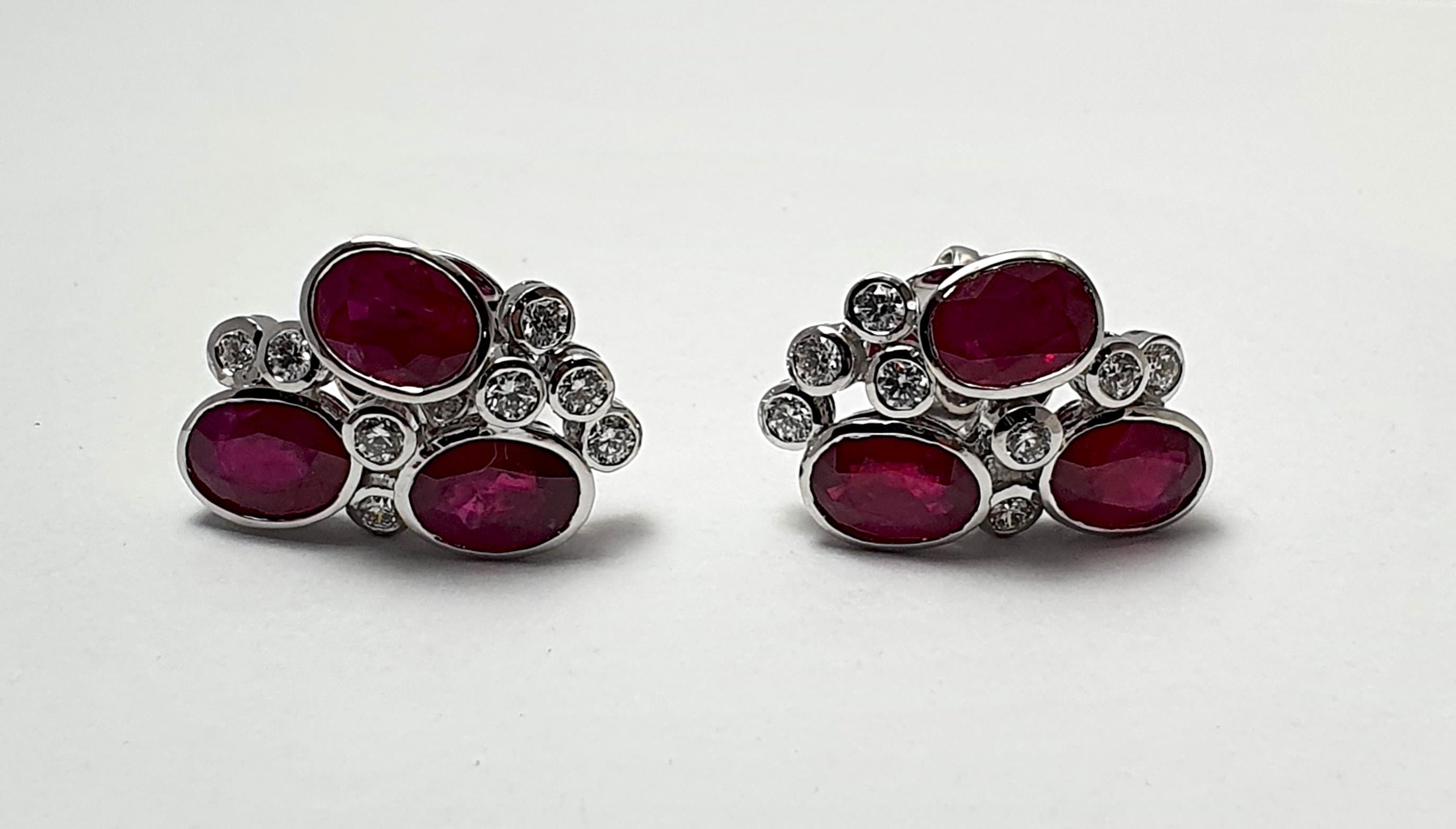 Ruby with Diamond Earrings set in 18K White Gold Settings For Sale 1