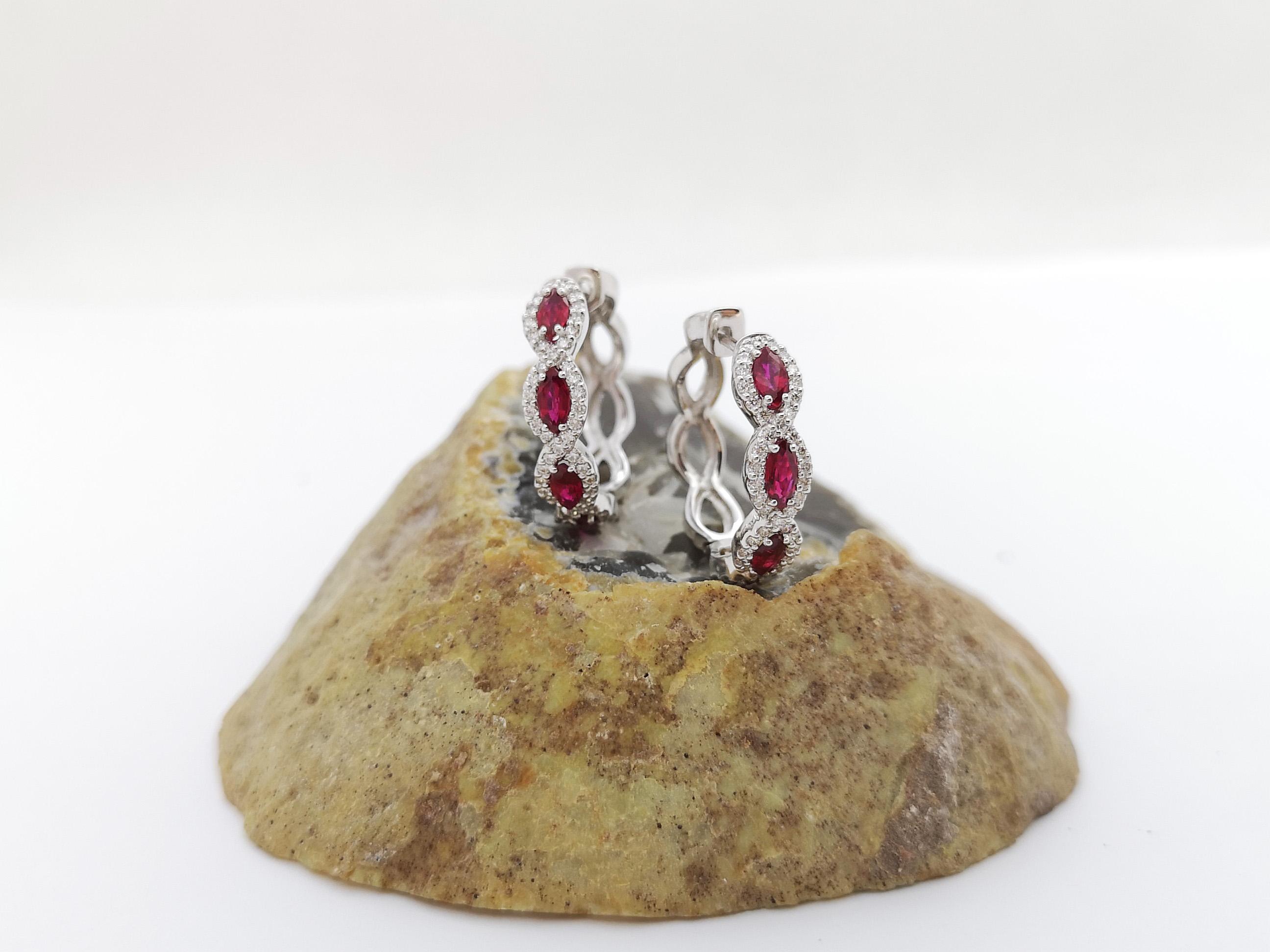 Ruby with Diamond Earrings set in 18K White Gold Settings For Sale 2