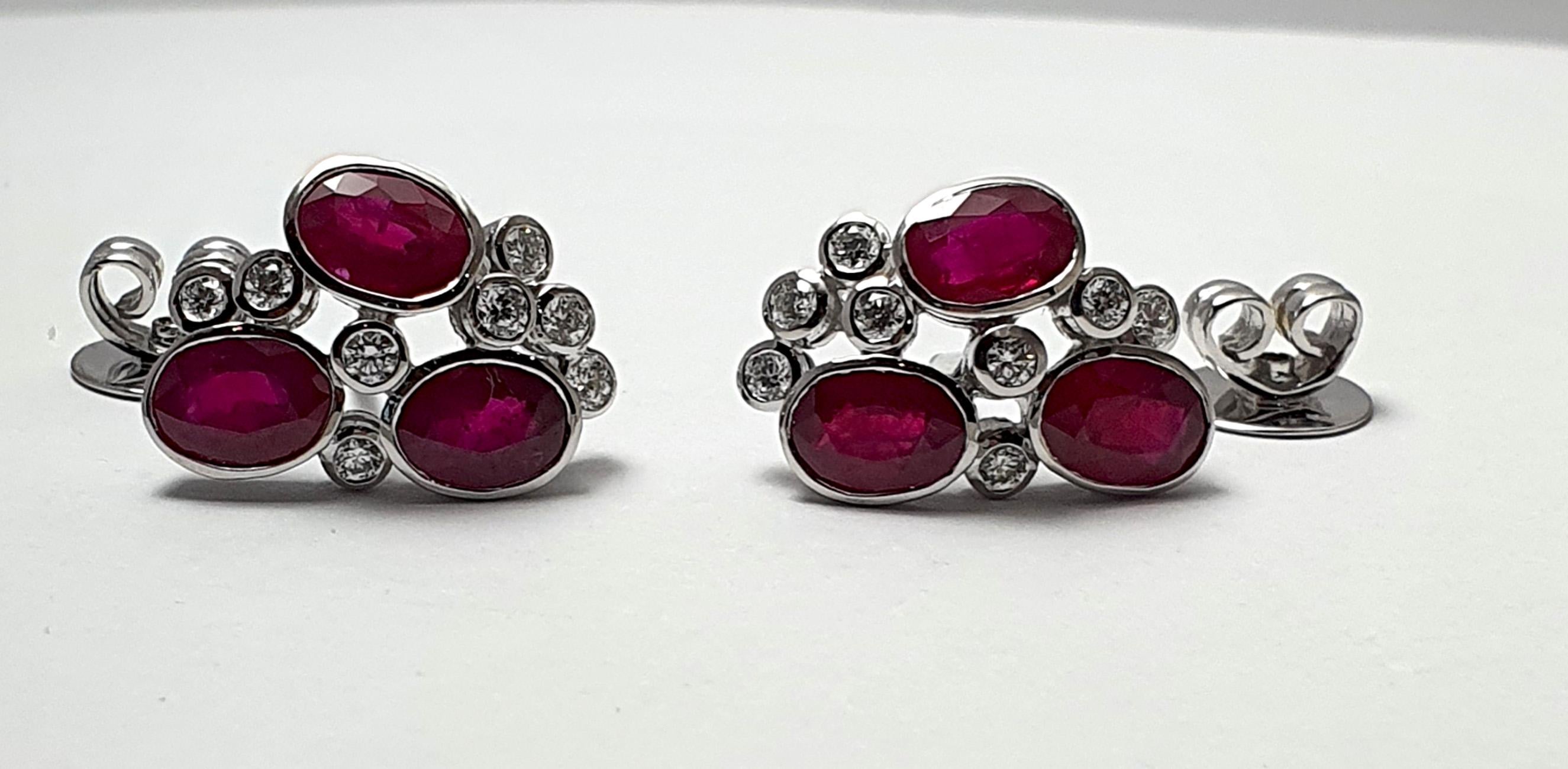 Ruby with Diamond Earrings set in 18K White Gold Settings For Sale 2