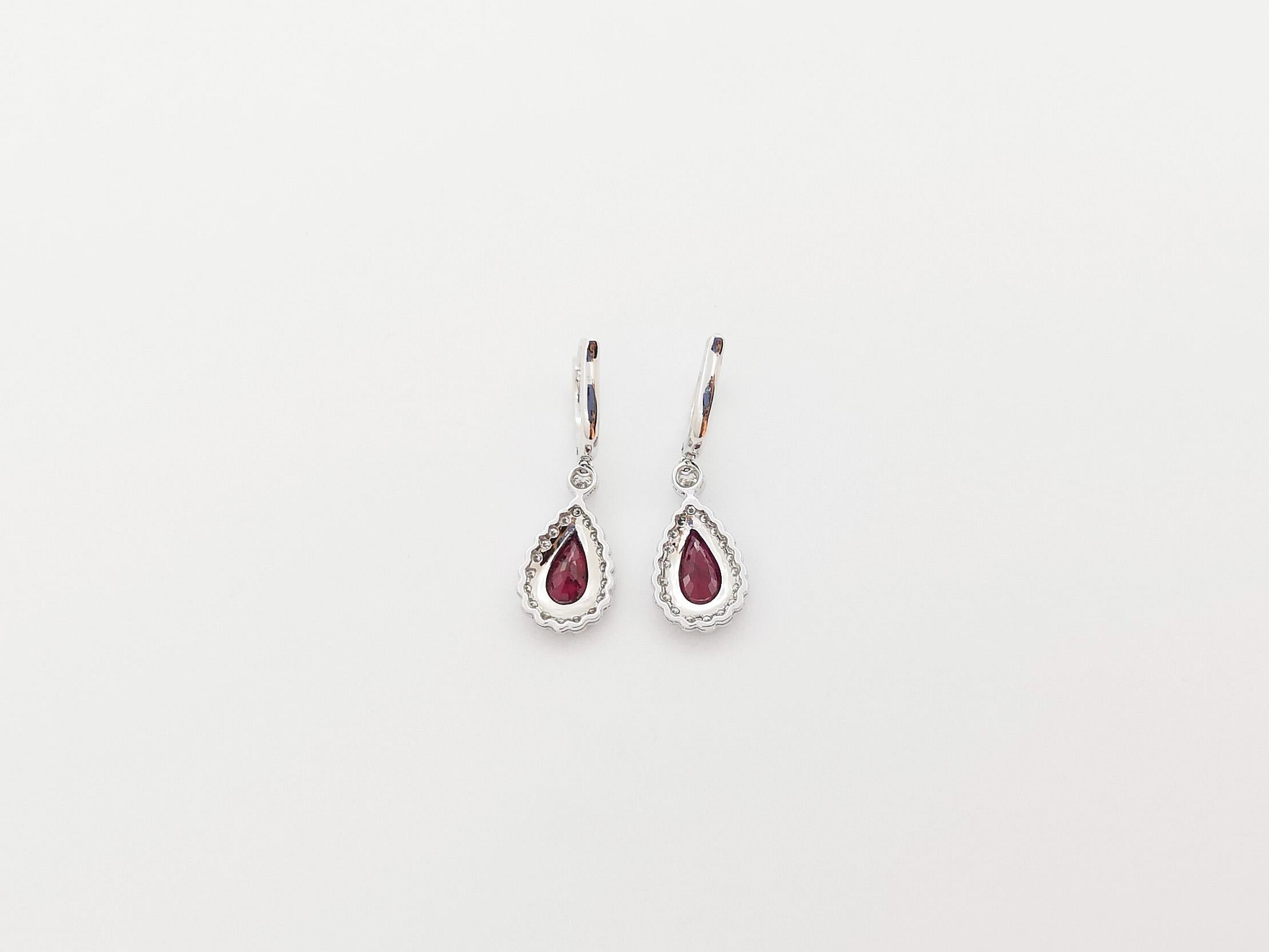 Ruby with Diamond Earrings set in 18K White Gold Settings For Sale 4