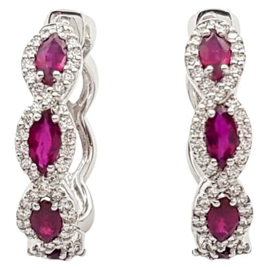 Ruby with Diamond Earrings set in 18K White Gold Settings For Sale