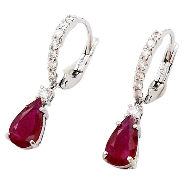 Ruby with Diamond Earrings set in 18K White Gold Settings