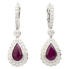 Ruby with Diamond Earrings set in 18K White Gold Settings