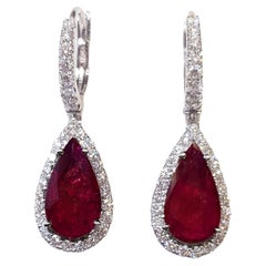 Ruby with Diamond Earrings set in 18K White Gold Settings
