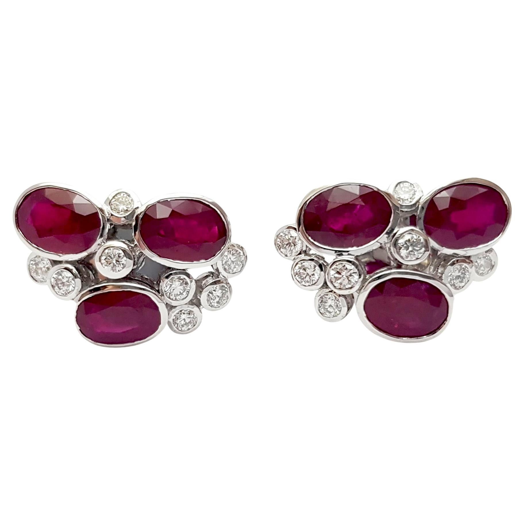 Ruby with Diamond Earrings set in 18K White Gold Settings For Sale