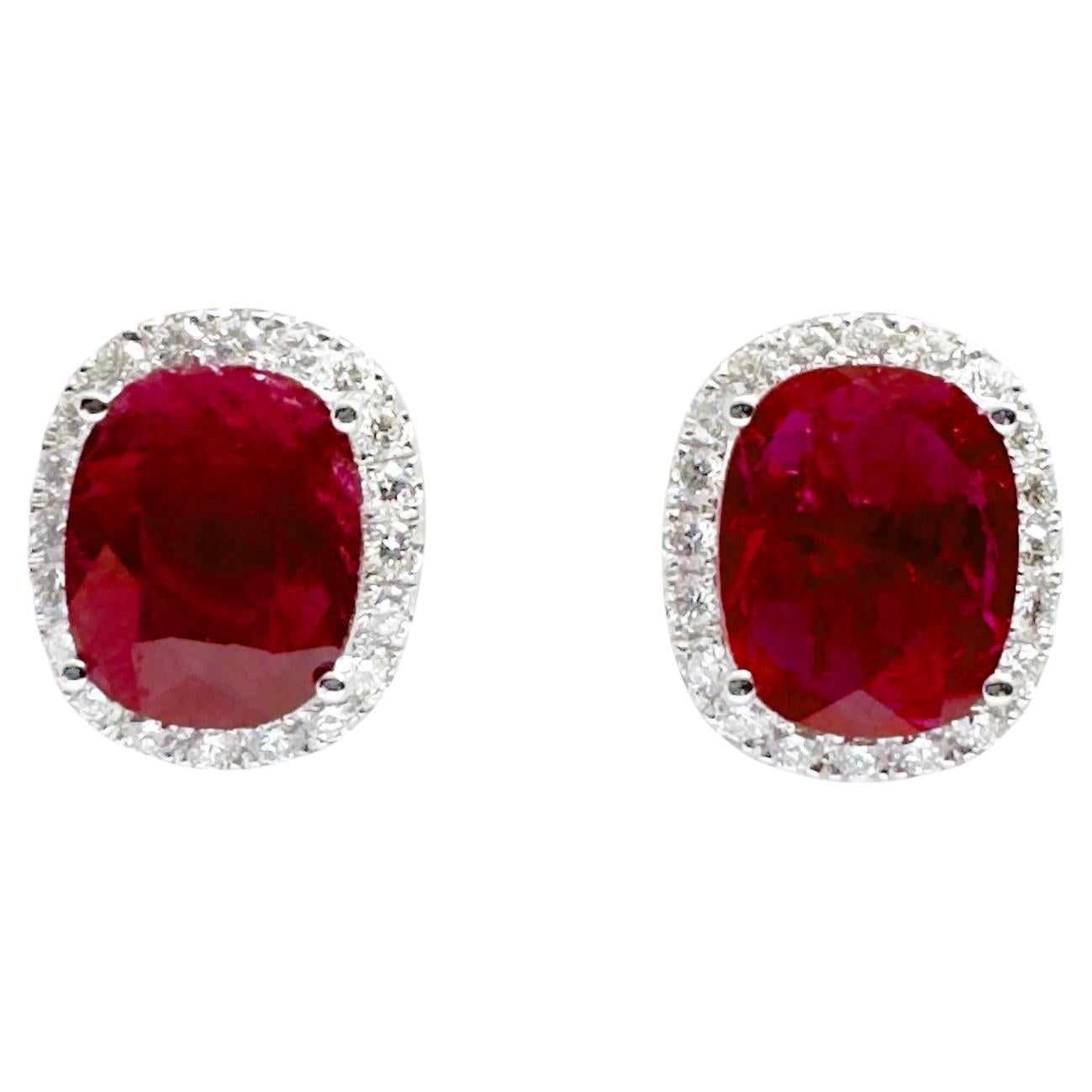 Ruby with Diamond Earrings set in 18K White Gold Settings