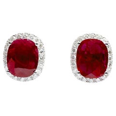 Ruby with Diamond Earrings set in 18K White Gold Settings
