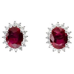 Ruby with Diamond Earrings set in 18K White Gold Settings