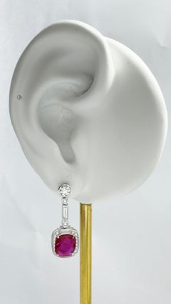 Ruby with Diamond Earrings set in Platinum 950 Settings