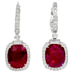 Ruby with Diamond Earrings set in Platinum 950 Settings