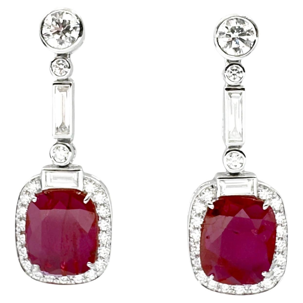 Ruby with Diamond Earrings set in Platinum 950 Settings