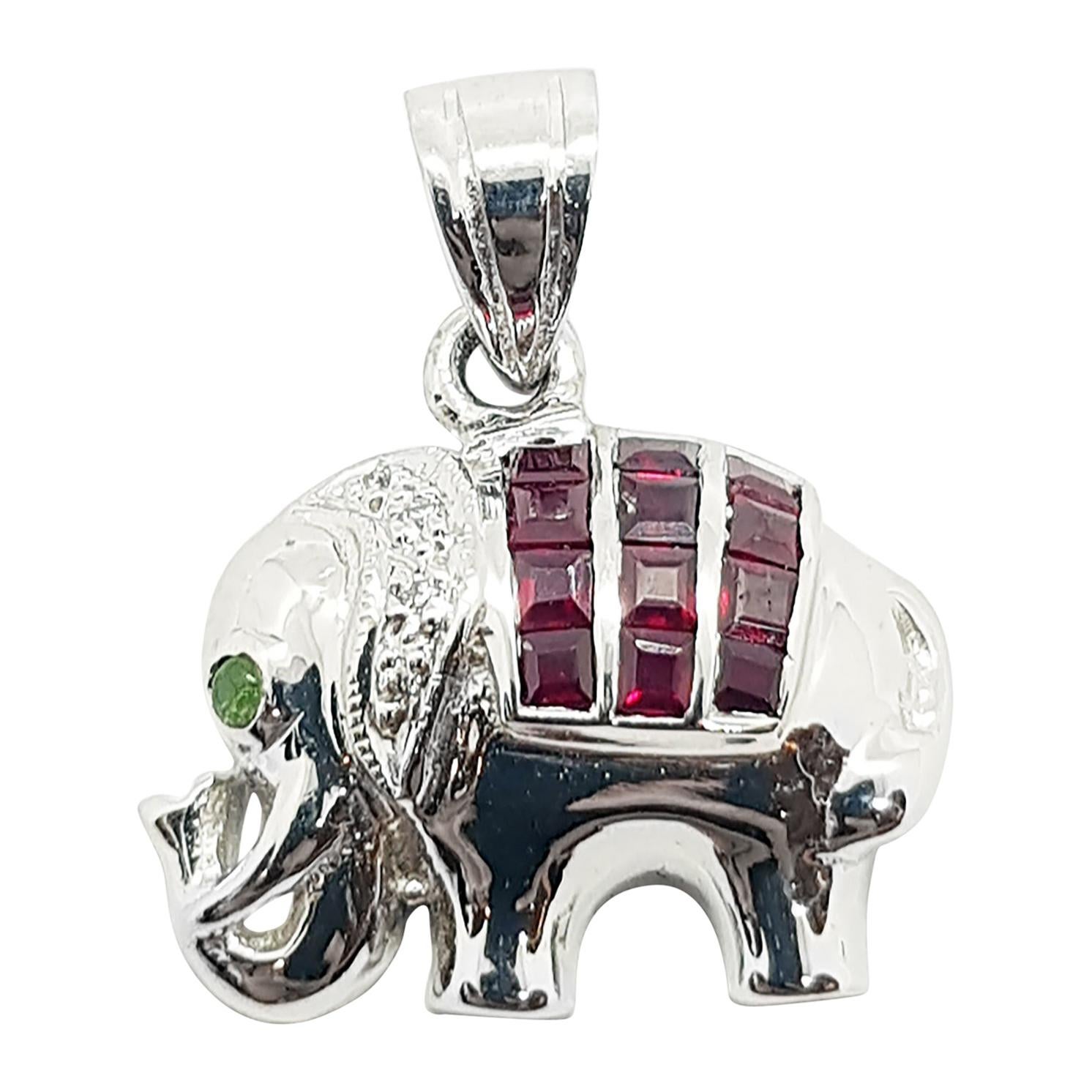 Ruby with Diamond Elephant Pendant Set in 18 Karat White Gold Settings