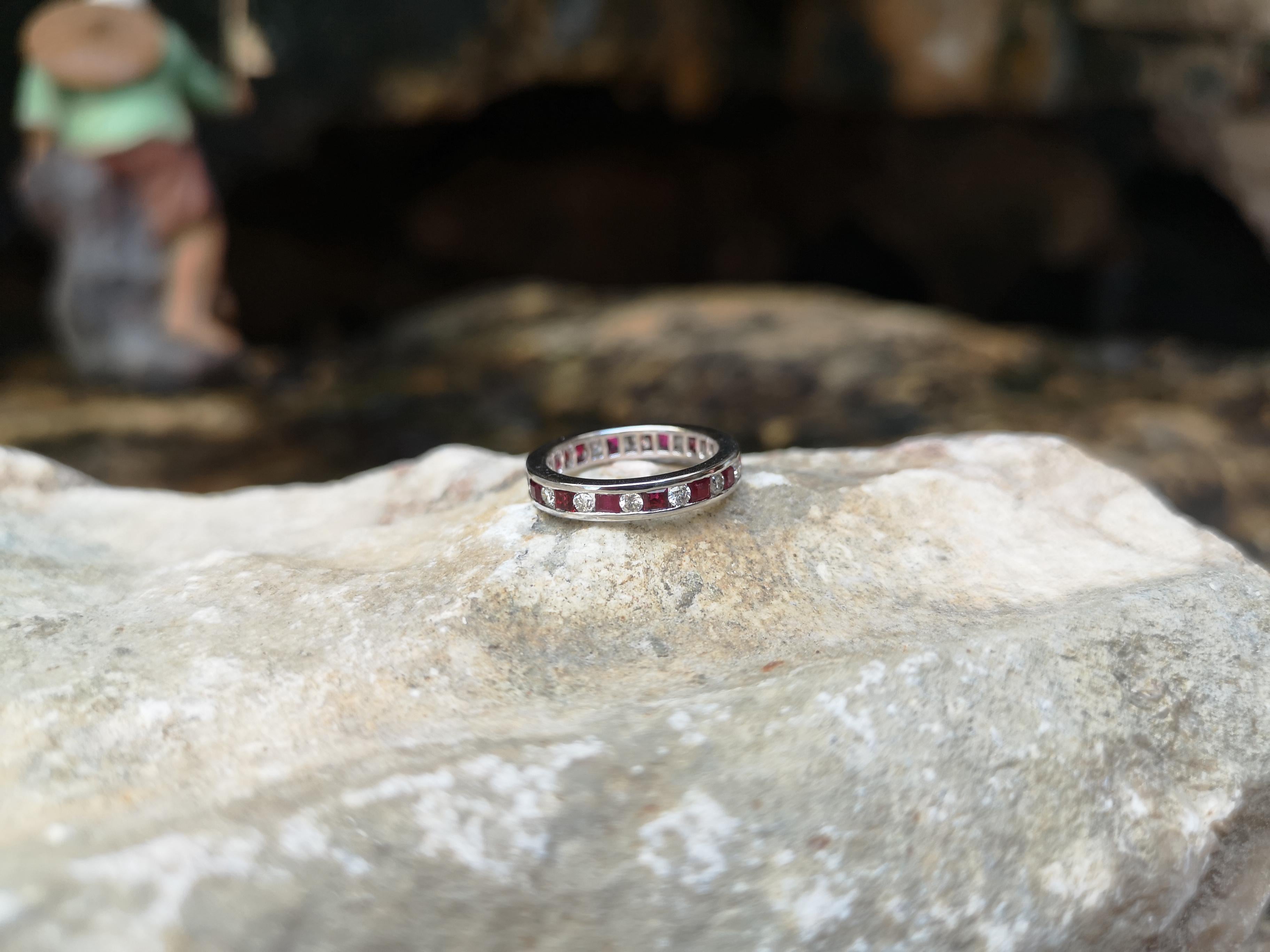 Mixed Cut Ruby with Diamond Eternity Ring Set in 18 Karat White Gold Settings For Sale