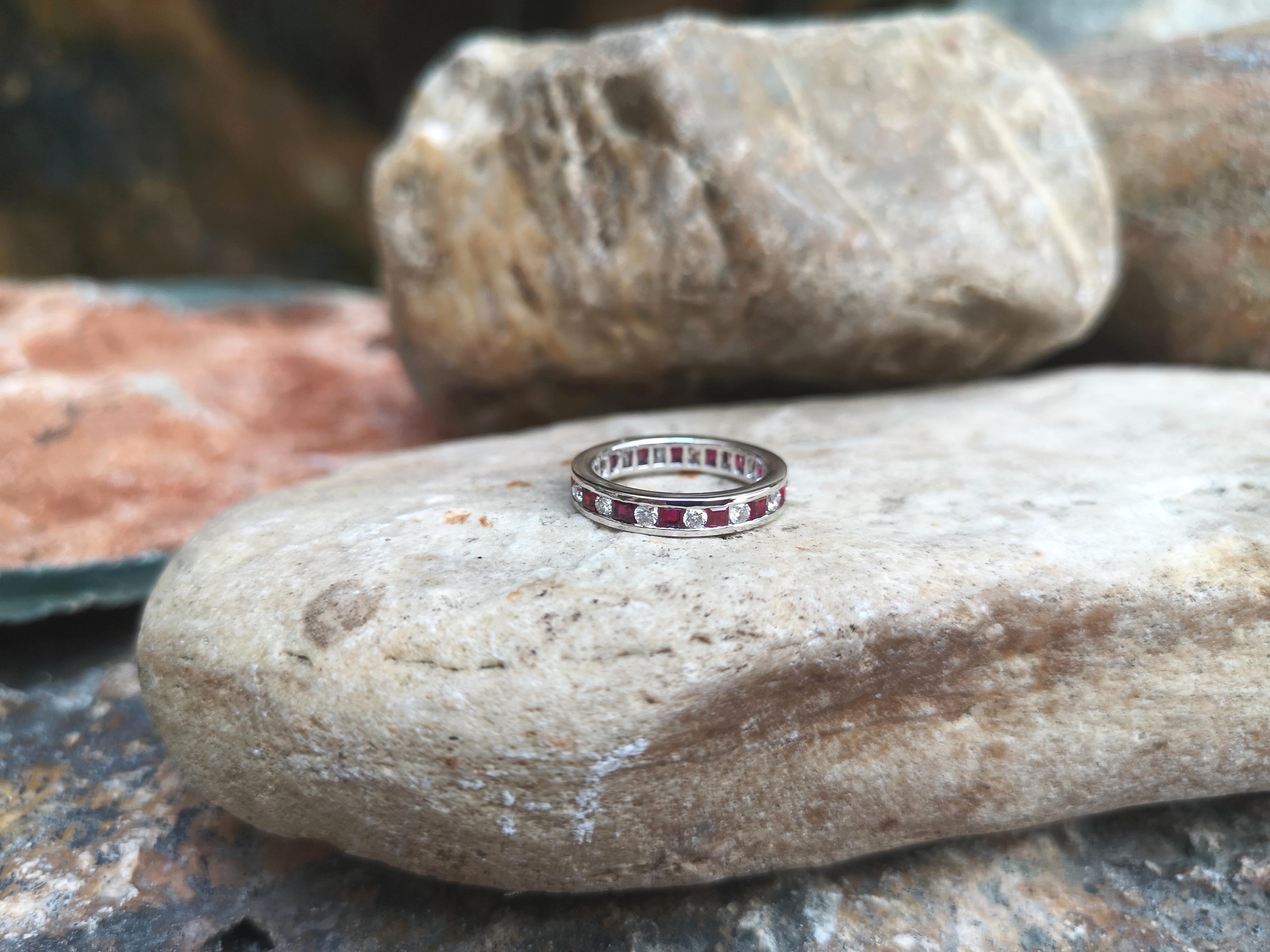Women's or Men's Ruby with Diamond Eternity Ring Set in 18 Karat White Gold Settings For Sale