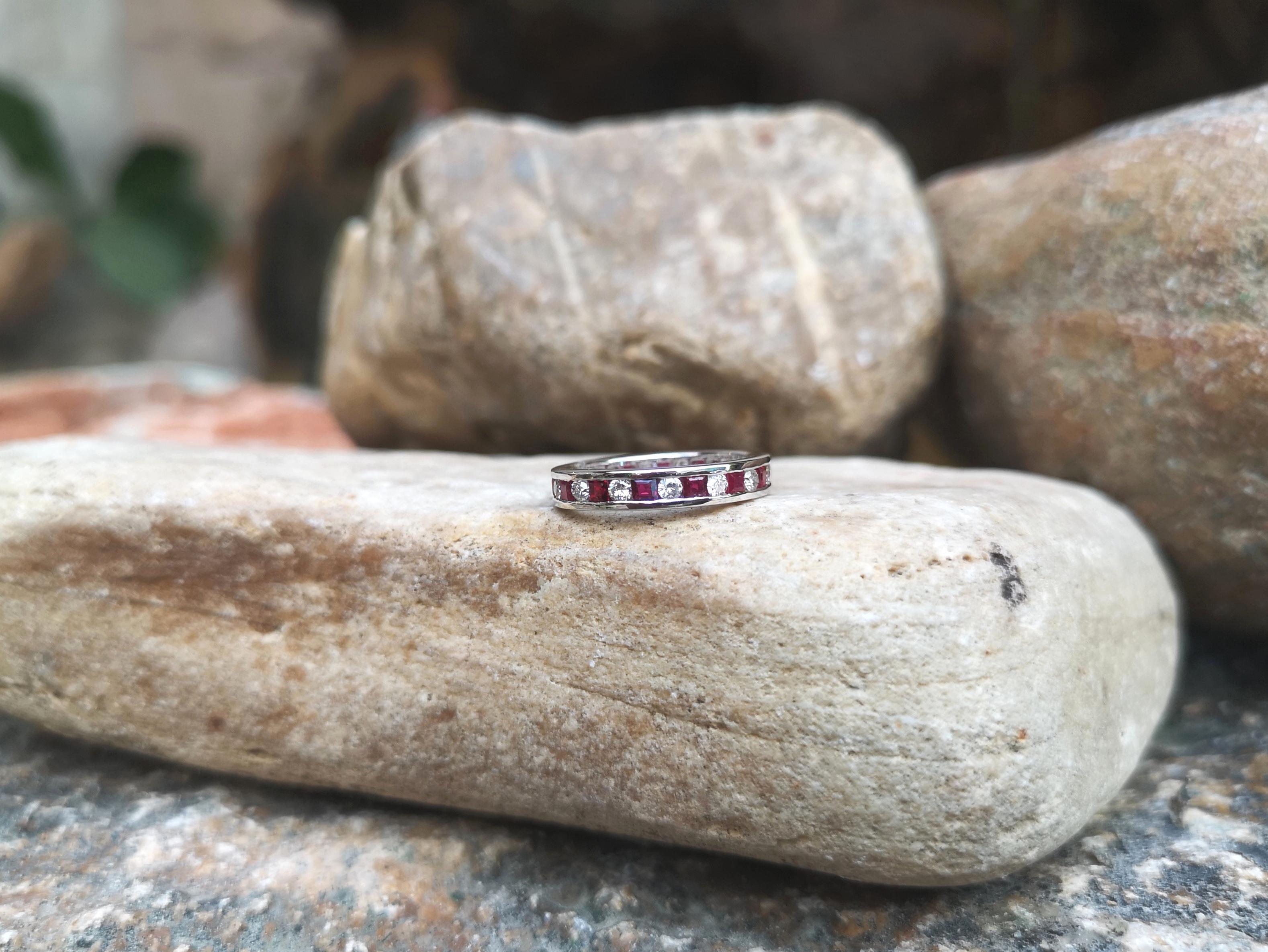 Ruby with Diamond Eternity Ring Set in 18 Karat White Gold Settings For Sale 1