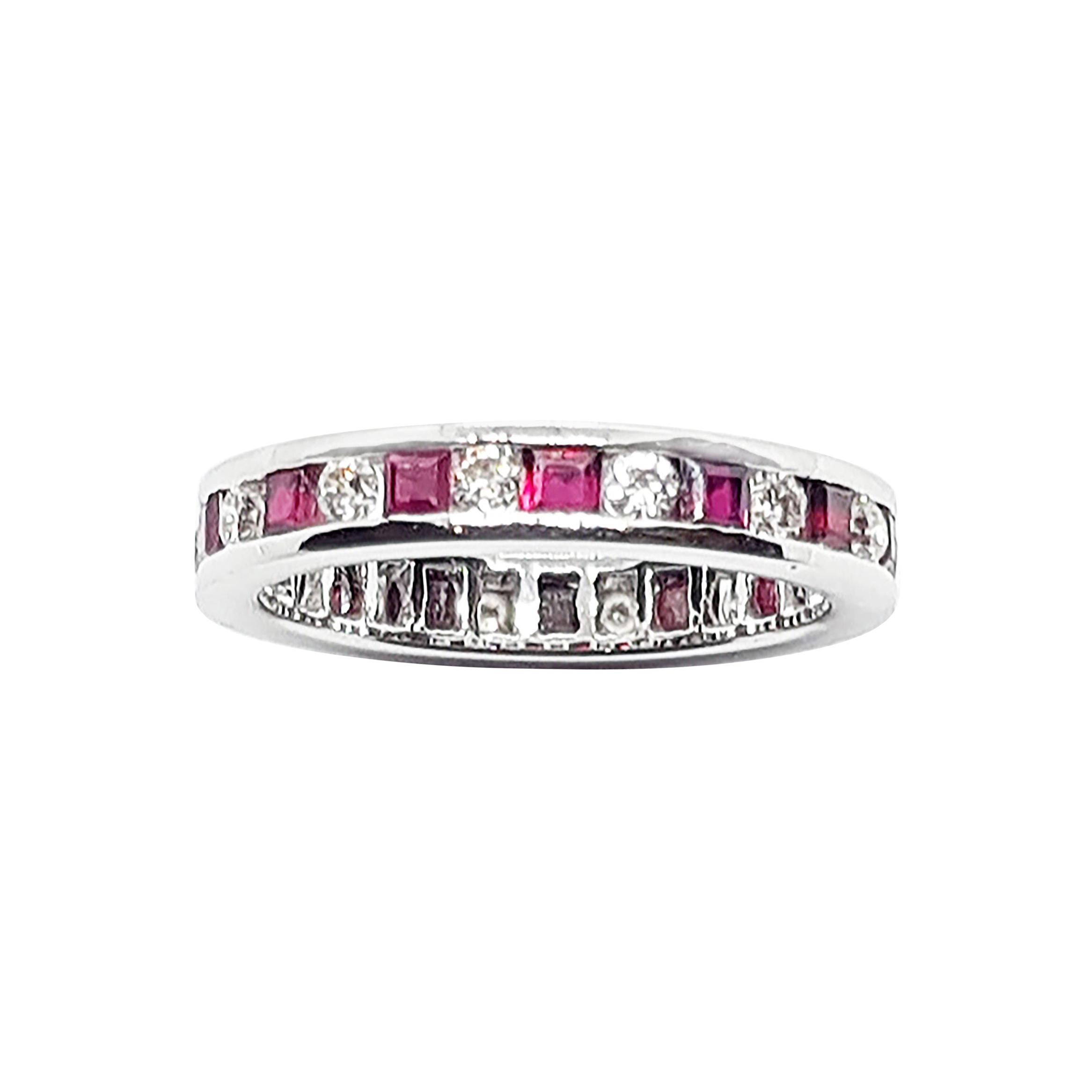 Ruby with Diamond Eternity Ring Set in 18 Karat White Gold Settings For Sale