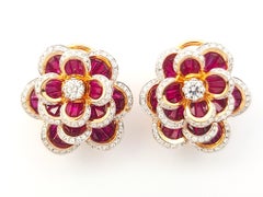 Ruby with Diamond Flower Earrings set in 18 Karat Rose Gold Settings
