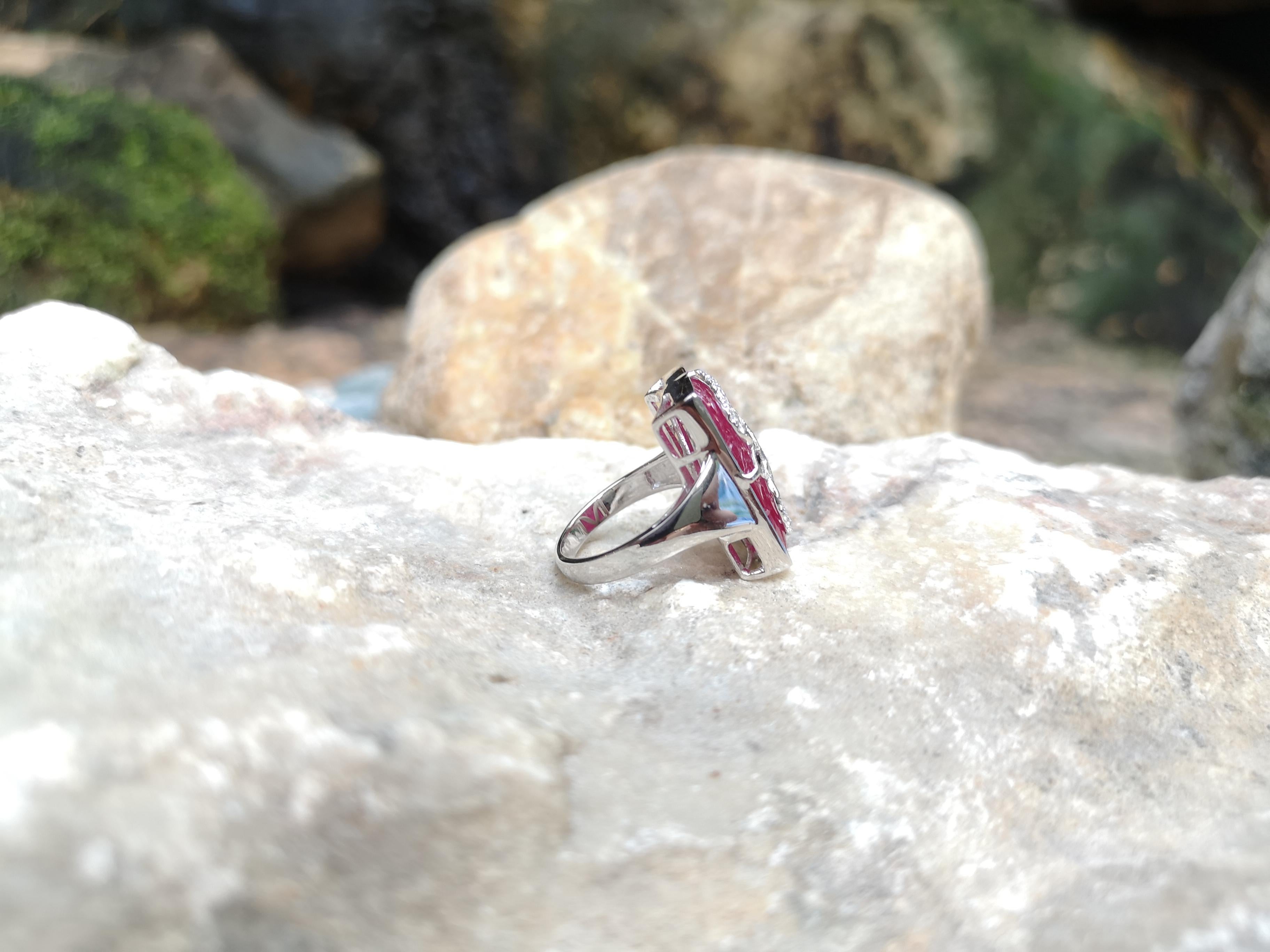 Women's or Men's Ruby with Diamond Flower Motif Ring Set in 18 Karat White Gold Settings For Sale