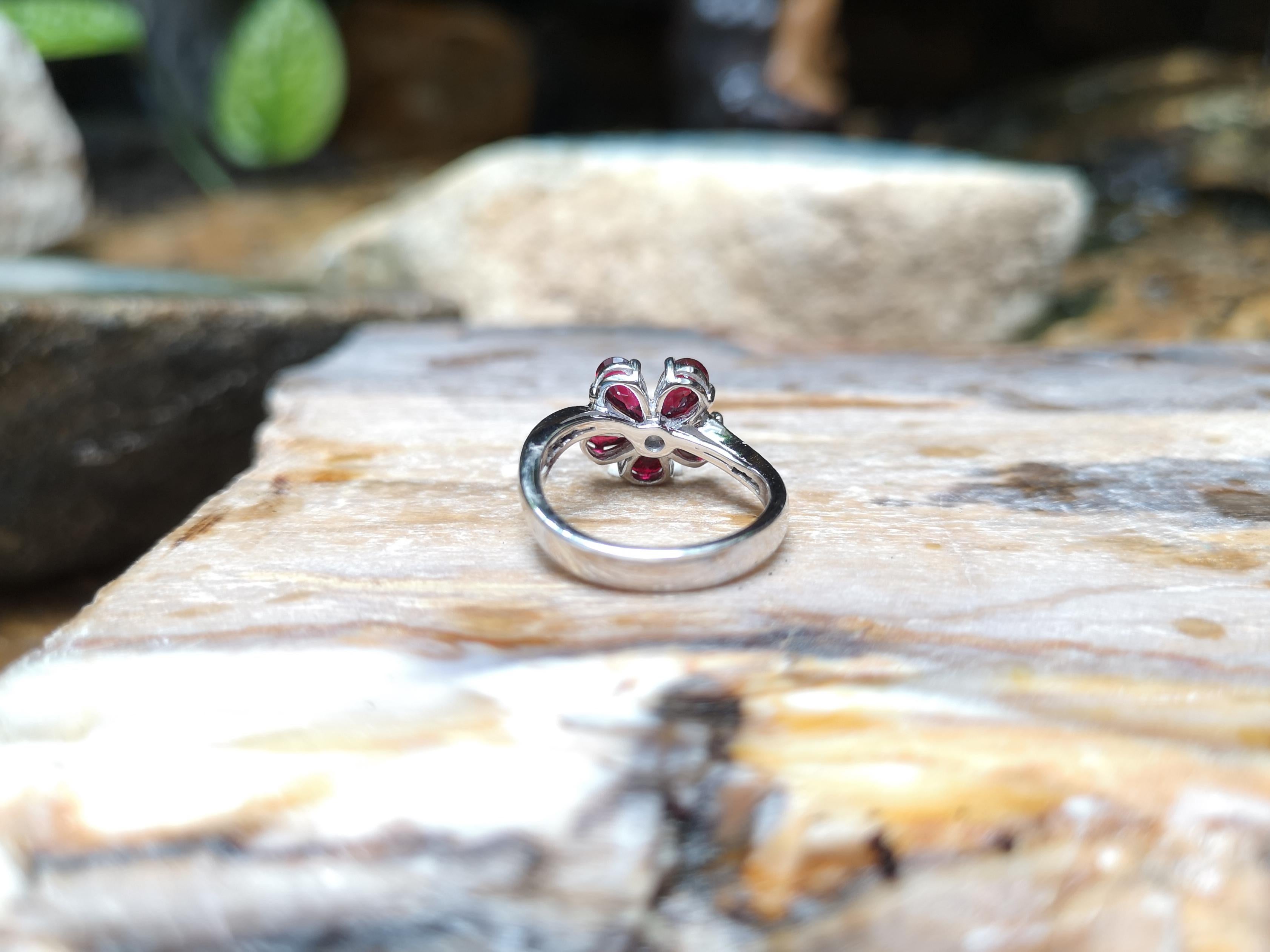 Ruby with Diamond Flower Ring Set in 18 Karat White Gold Setting 2