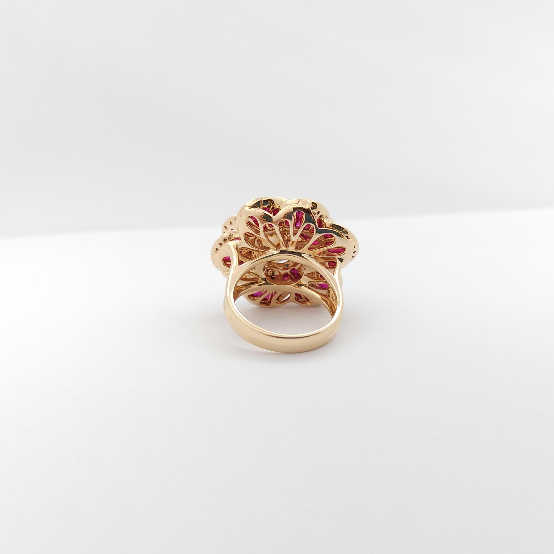 Ruby with Diamond Flower Ring set in 18K Rose Gold Settings For Sale 8